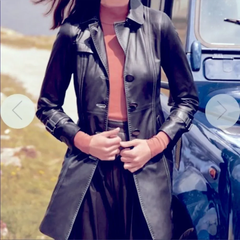 Coach F86122 Womens Lamb Leather Trench Coat Belted Lined Jacket Navy blue XS - Picture 1 of 7